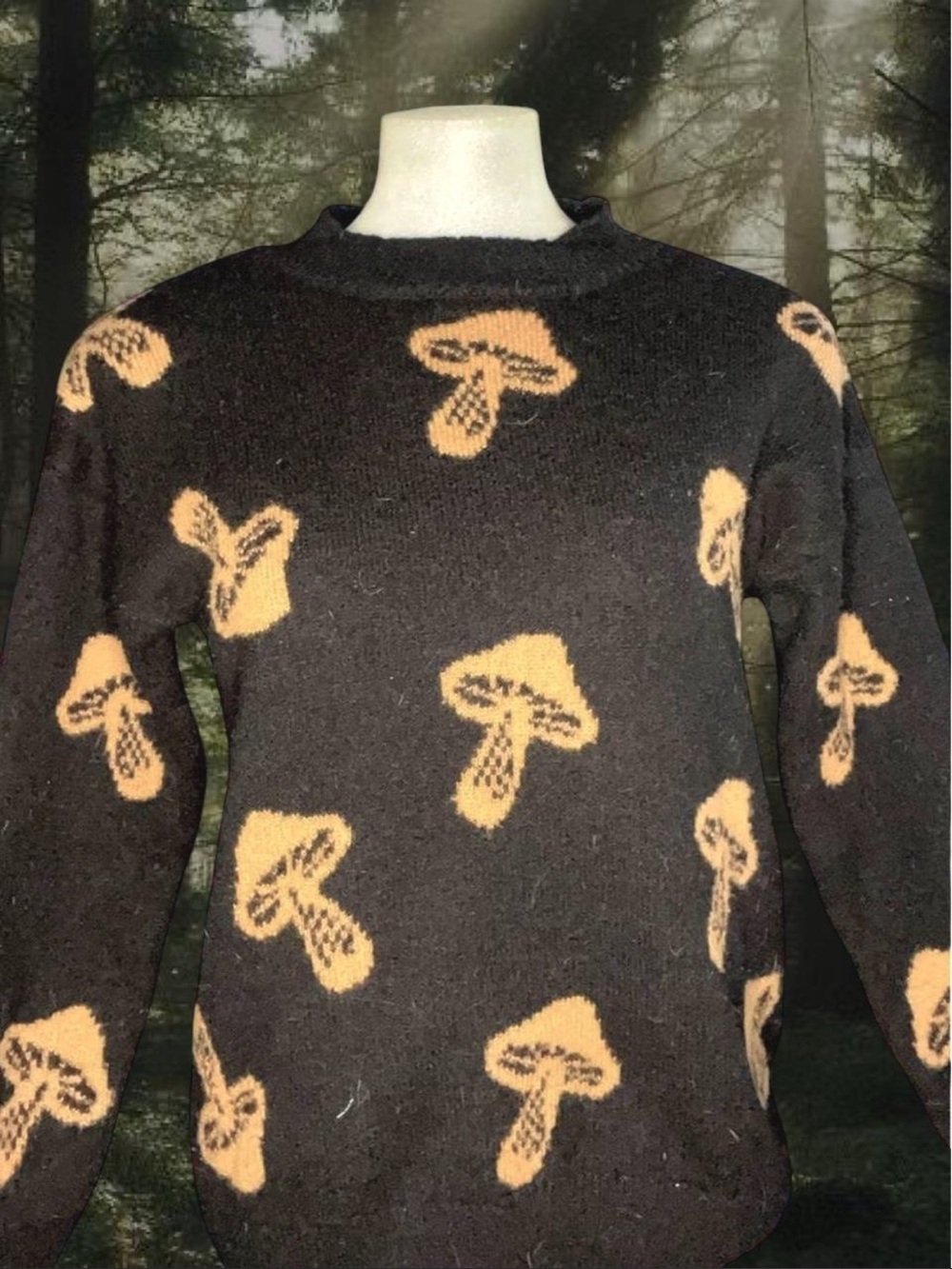 fairy grunge tan and black mushroom sweater